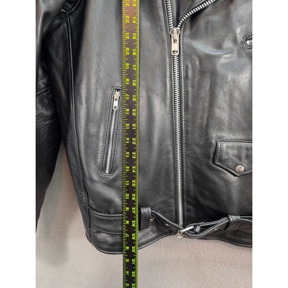 Vintage Allstate Leather Black Biker Motorcycle Jacket Men's 52 Liner Zip Heavy - Picture 9 of 13